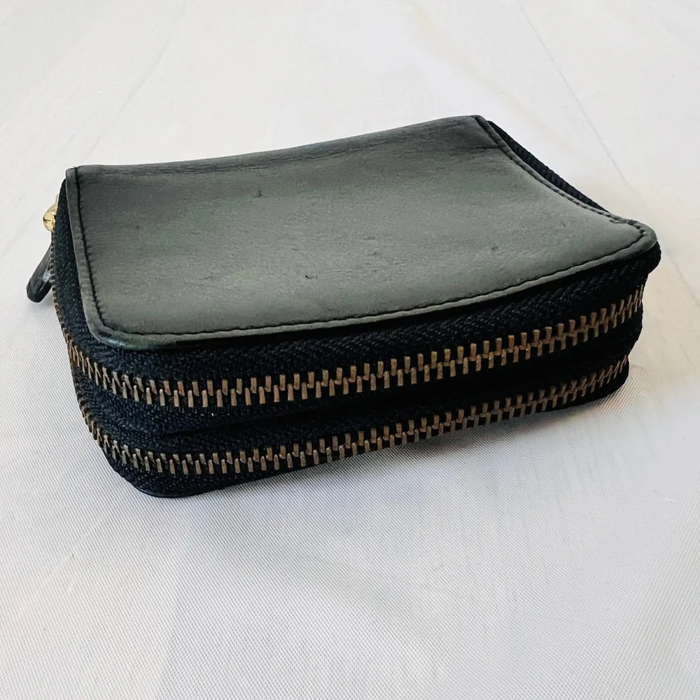 vintage HOBO Black Leather Double Zipper Card Wallet Unisex - Picture 1 of 9